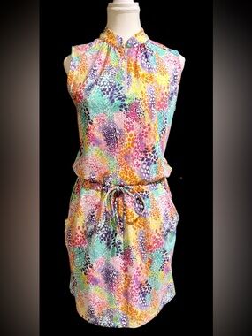 IBKUL IBCOOL Colorful Multicolor Sleeveless Mock Neck Dress